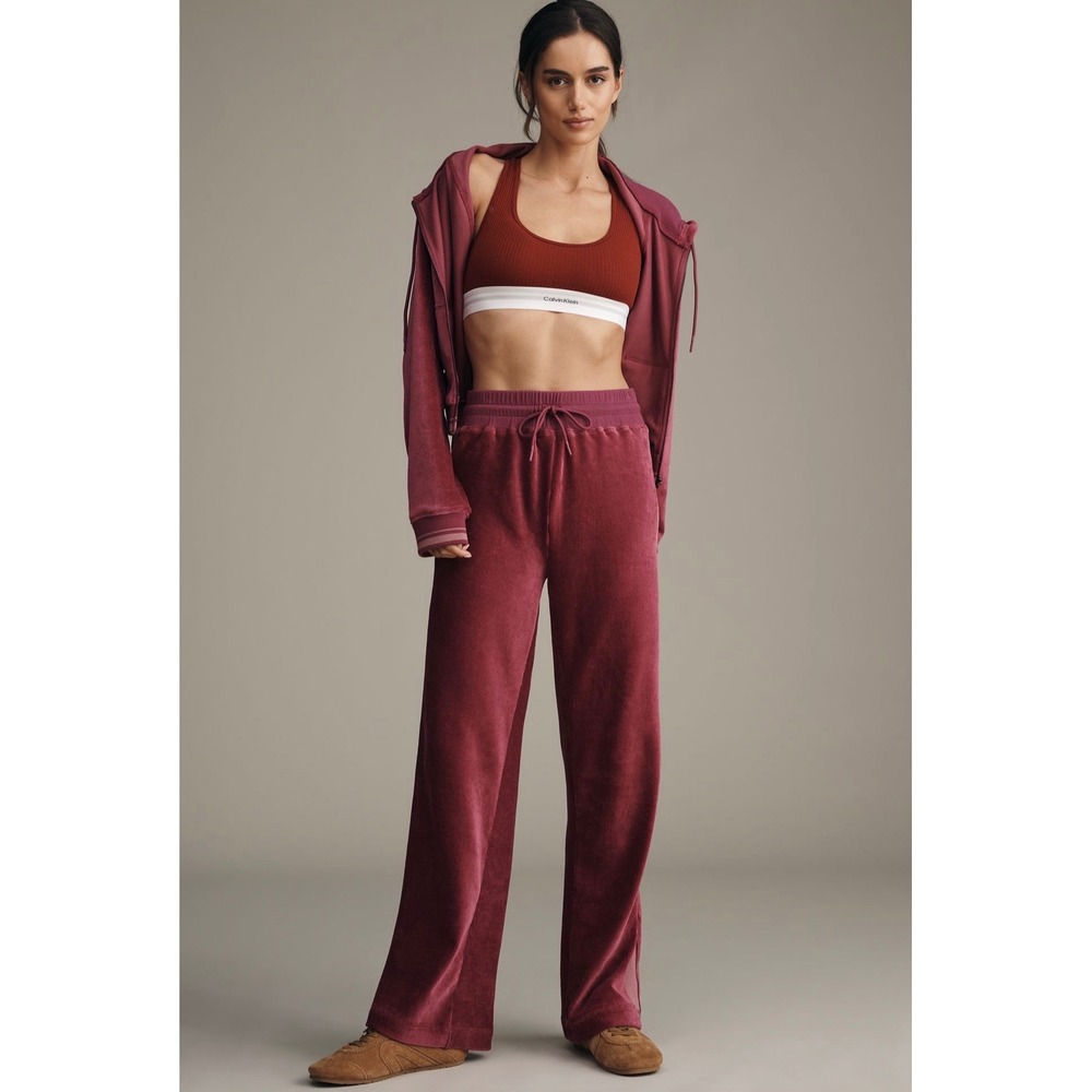 Daily Practice Anthropologie Front Stage Sweatpants Wine Purple Velour XS NEW